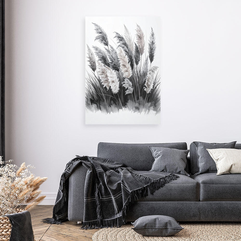 LEINWANDBILD Pampasgras Schwarz-Weiß 80x120cm - Schwarz, Textil (80/120cm) - Feeby
