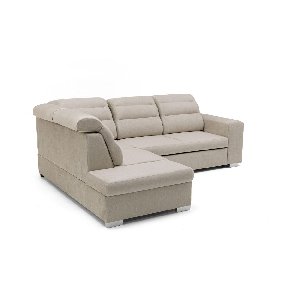 ECKSOFA CLOUD L Links mit Schlaffunktion 120x190 Velours Creme - Chromfarben/Creme, Holz/Kunststoff (202/260cm) - Muffo