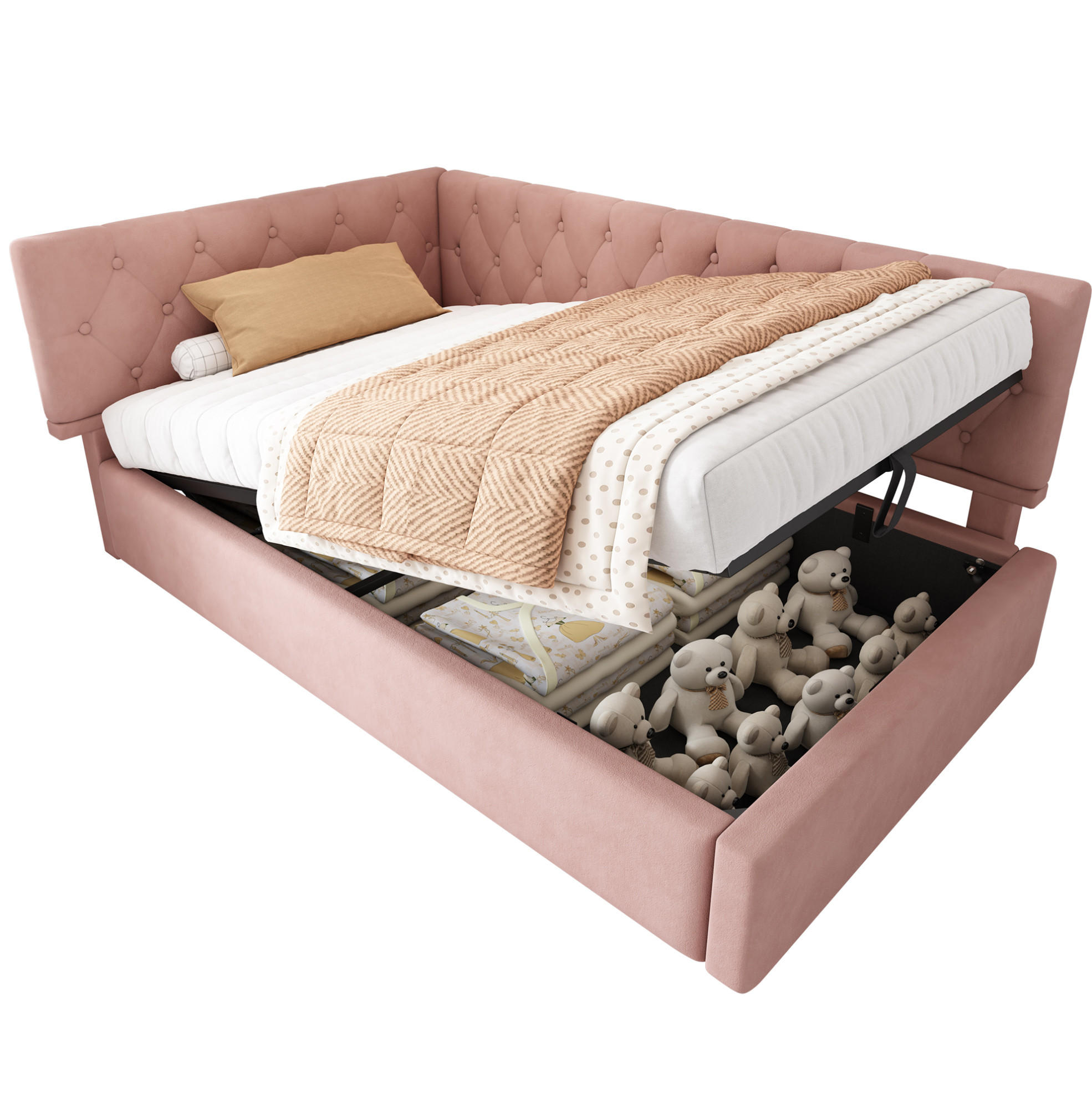 KINDERBETT Polsterbett 90/190 cm aus Samt mit hydraulischem Stauraum Rosa - Rosa, Textil (90/190cm) - Modenvie