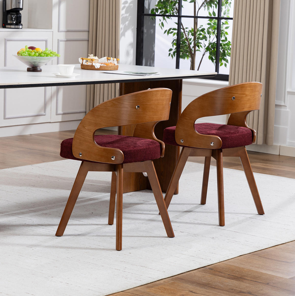 ESSZIMMERSTUHL 2er-Set drehbar ca. 44 x 41 x 75 cm Linen Wine Red - Rot, Holz (44/72/41cm) - Meubliv