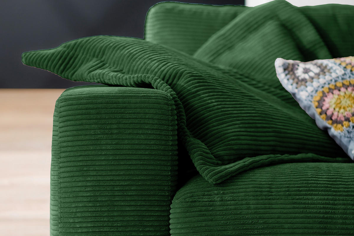 SOFA 3-SITZER MADELINE Smaragdgrün Cord - Smaragdgrün/Dunkelgrün, Textil (290/85/127cm) - KAWOLA