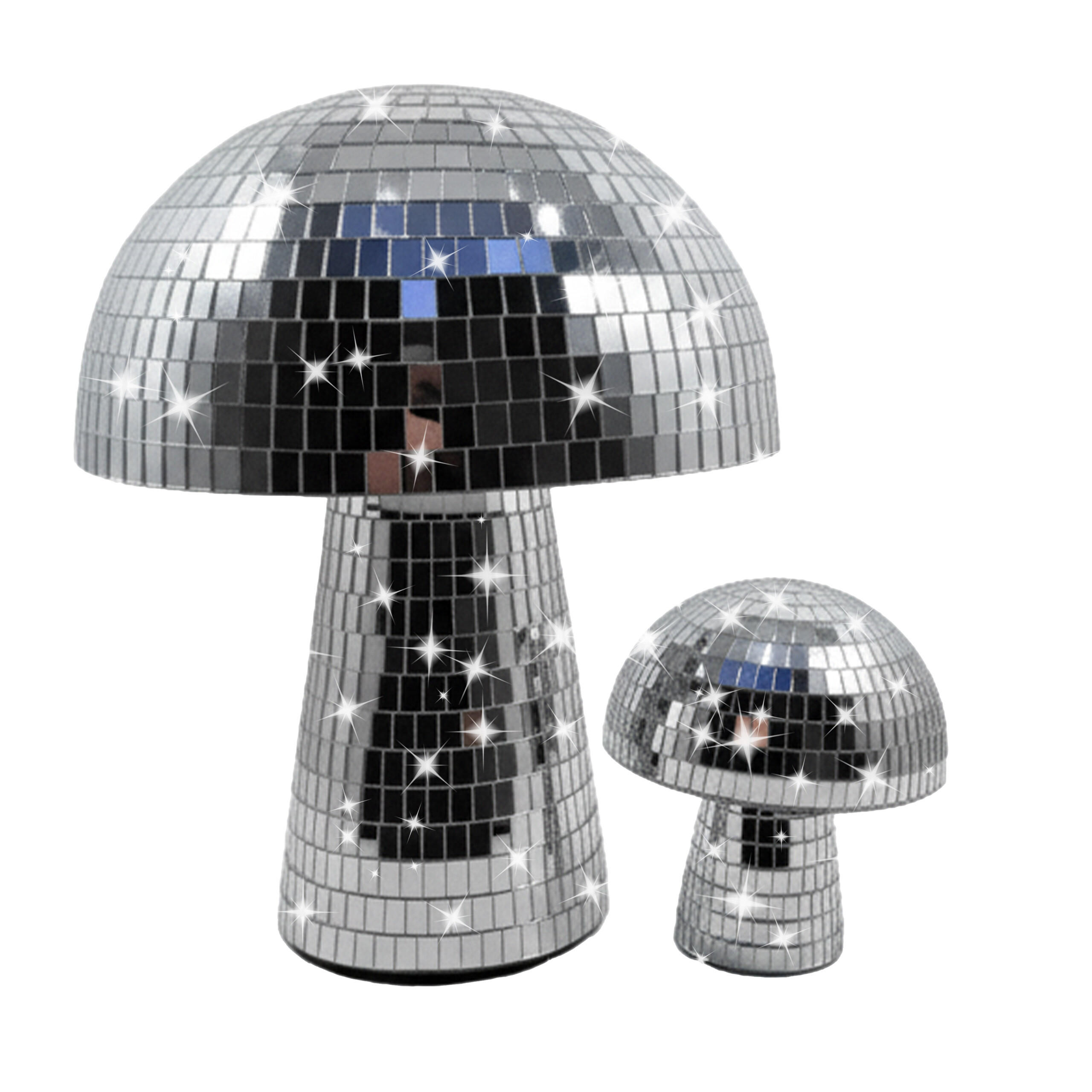 2-TLG.DISCOPILZ-SET - Silberfarben, Glas/Textil (21/25/21cm) - Relaxdays