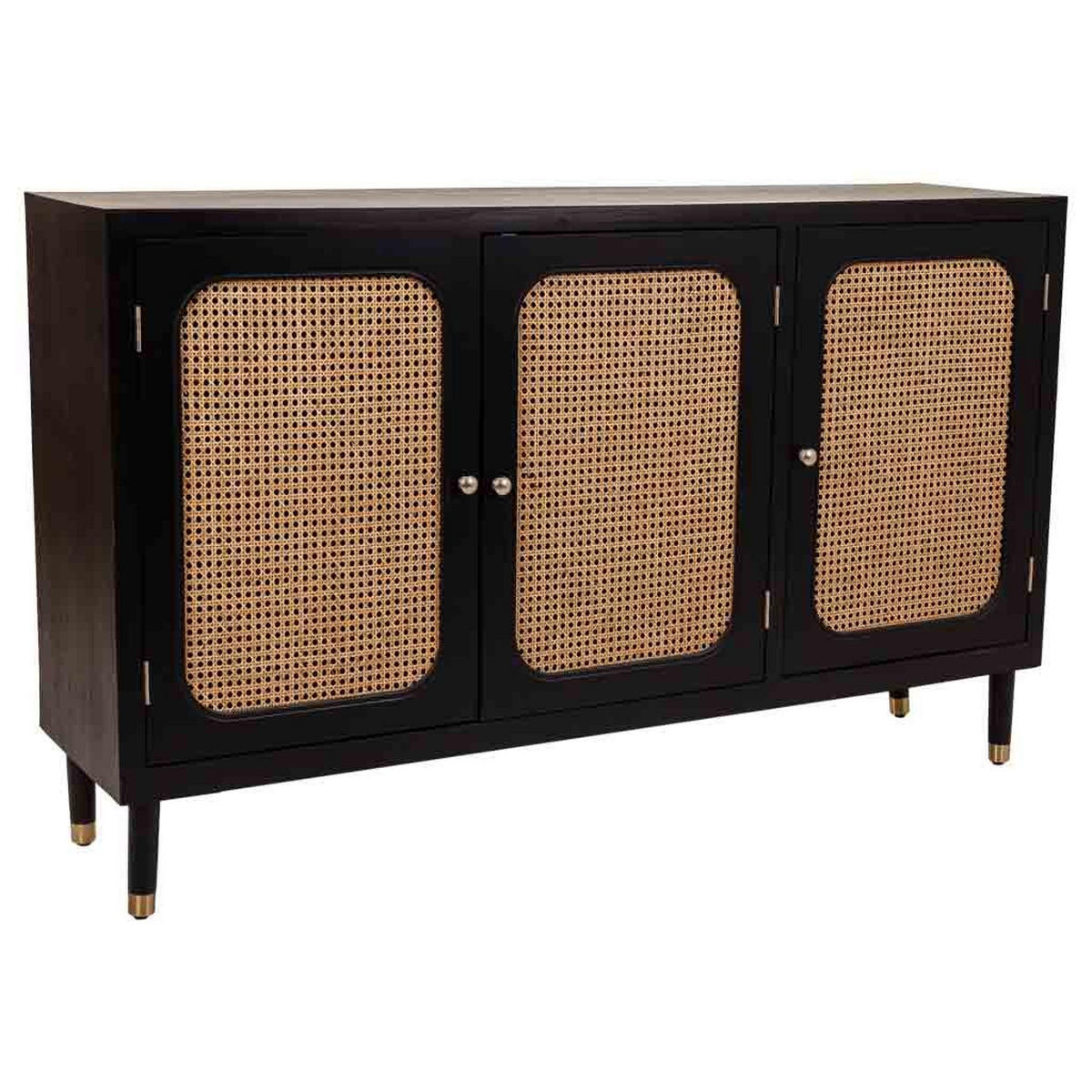 SIDEBOARD aus Holz und Bambusgeflecht 153x38x92 cm - Schwarz, Holz (152.5/91.5/38cm) - Wanderlust
