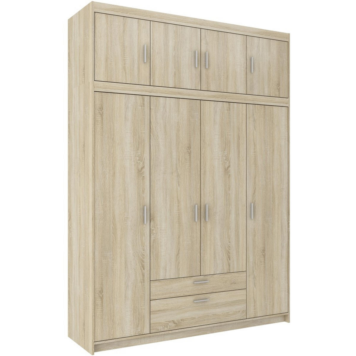 DREHTÜRENSCHRANK Elena mit 4 Türen und 2 Schubladen, mit Aufsatz Sonoma Eiche - Sonoma Eiche, Holzwerkstoff (176/245/53cm) - Beautysofa