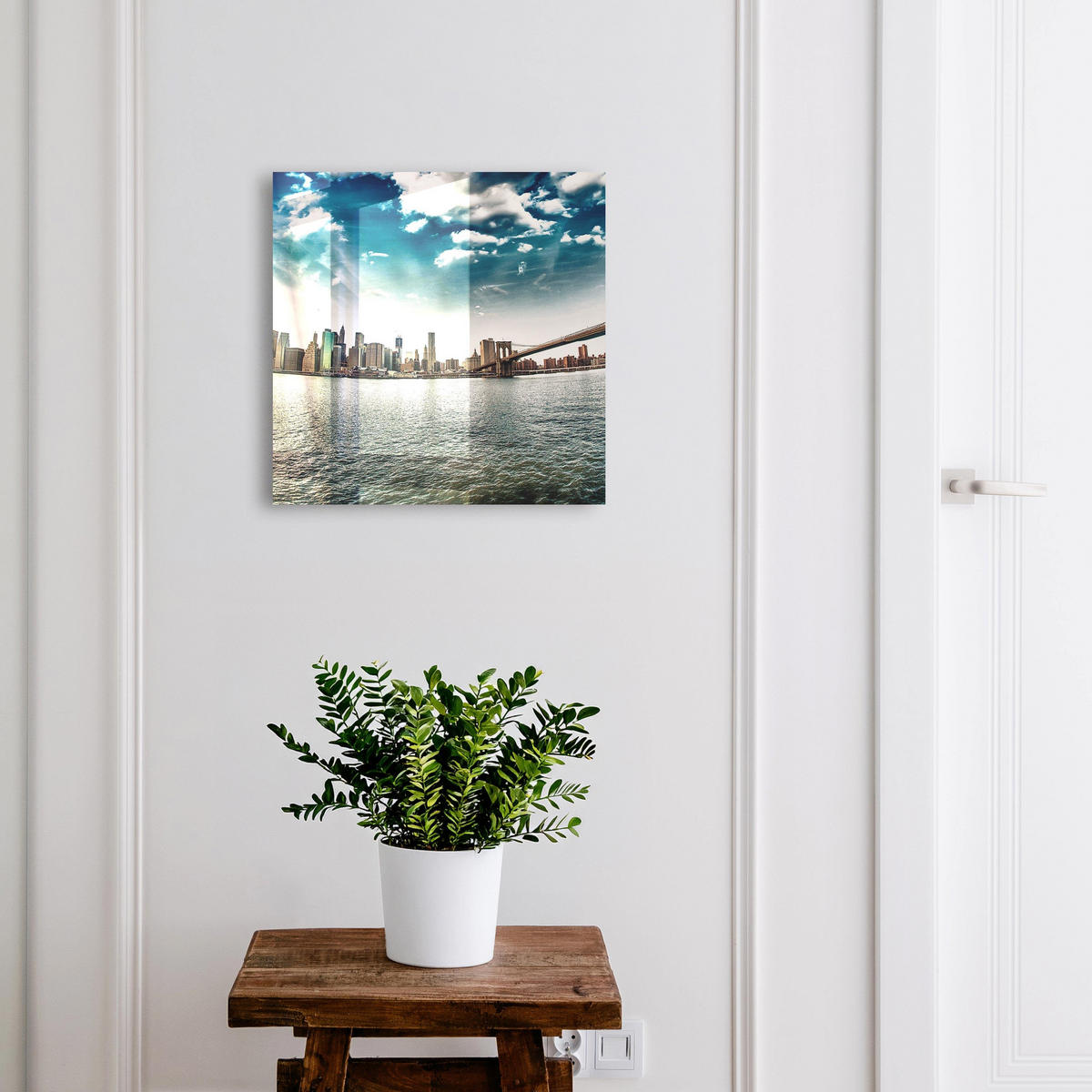 SCHLÜSSELBOX Schwarz 30x30 cm- Türöffnung nach rechts - Stadtpanorama - Blau, Metall (30/30/5cm) - TULUP