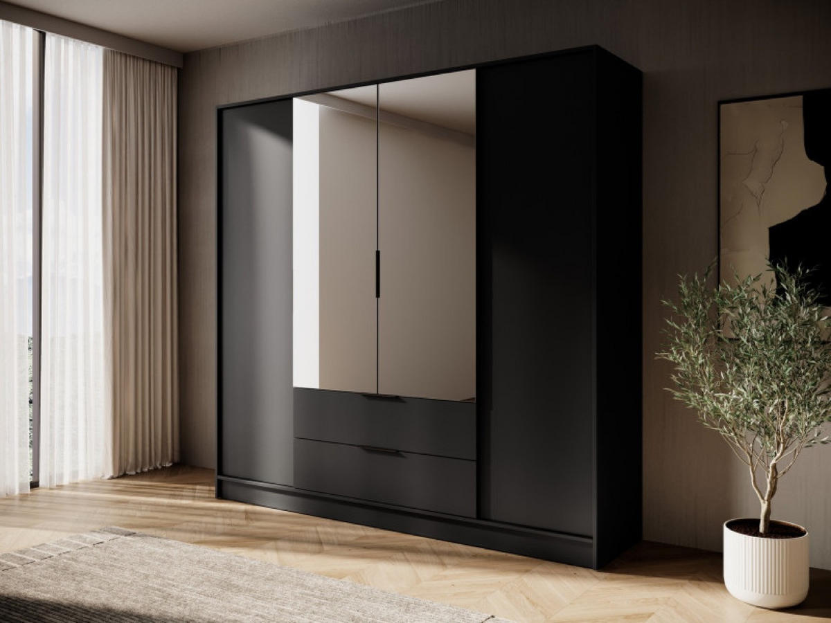 SCHRANK Schwarz ELLY Mit Spiegel - Transparent/Schwarz, Holzwerkstoff (206/200/51cm) - Sepro Meble
