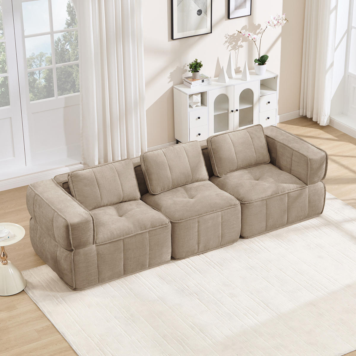 SOFA modular ohne Montage Polyester Sand - Sandfarben, Textil (217/67/93cm) - IVMEU