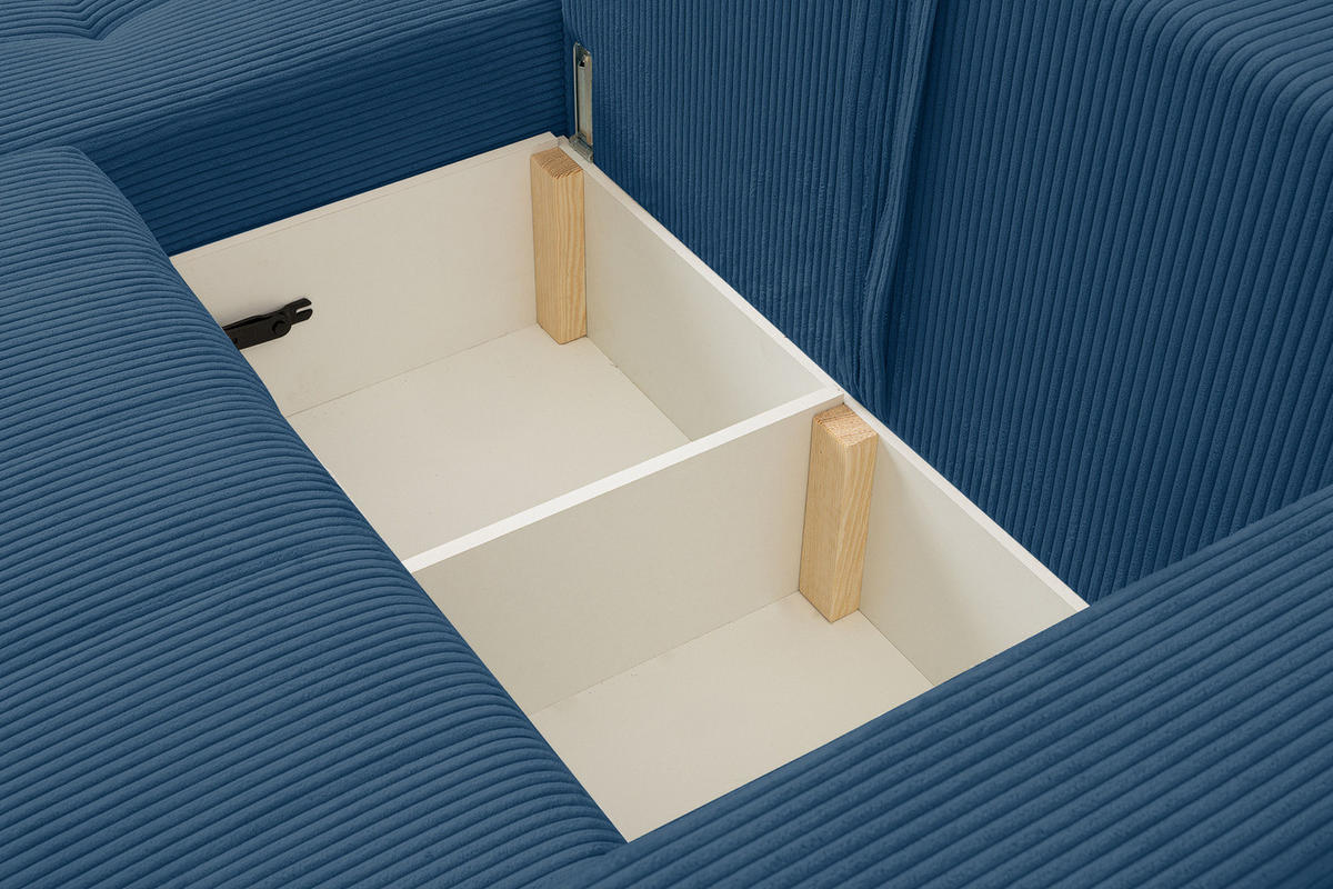 ECKSOFA Palermo mit Schlaffunktion und Bettkasten in Cordstoff - Blau, Holz/Holzwerkstoff (245/143cm) - Ravio