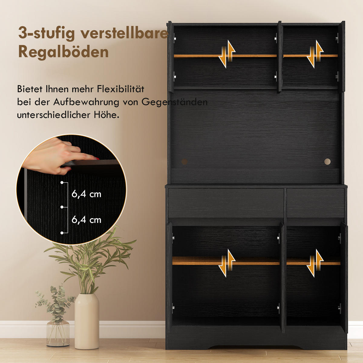 KÜCHENSCHRANK aus Spanplatte MDF 100/38/180 cm Schwarz - Schwarz, Holz/Holzwerkstoff (38/180/100cm) - HOMCOM
