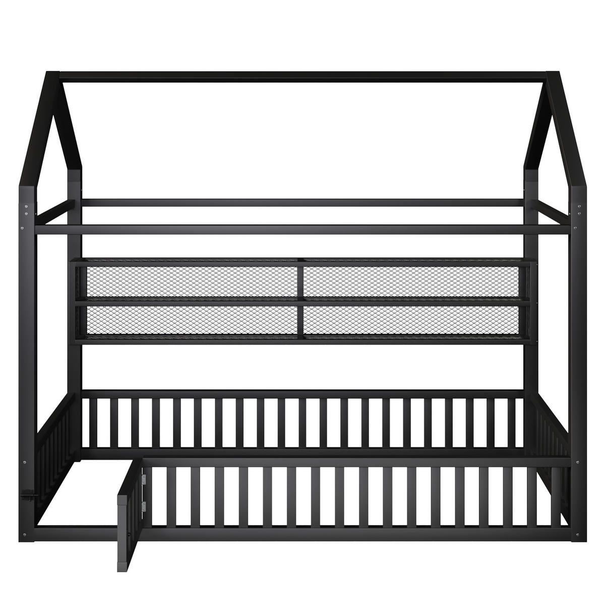 KINDERBETT 90/200 cm mit LED-Beleuchtung, Sicherheitszaun und Hausform aus Metall, Schwarz - Schwarz, Metall (90/200cm) - Redom