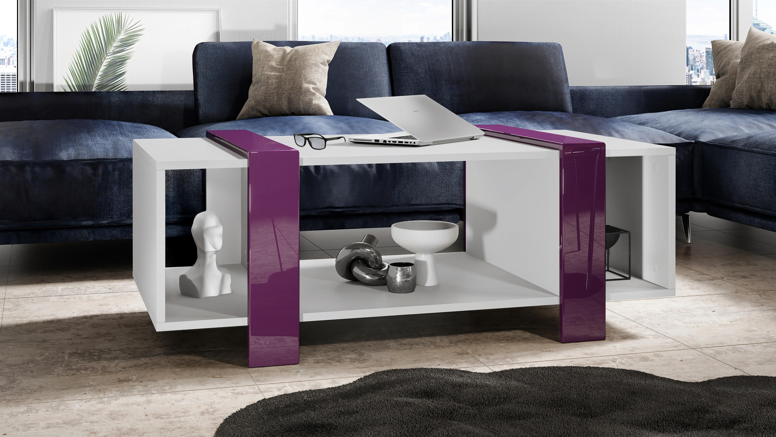 COUCHTISCH Ida Blenden in Brombeer Hochglanz - Brombeere, Holzwerkstoff (56.5/110.5/42cm) - Vladon