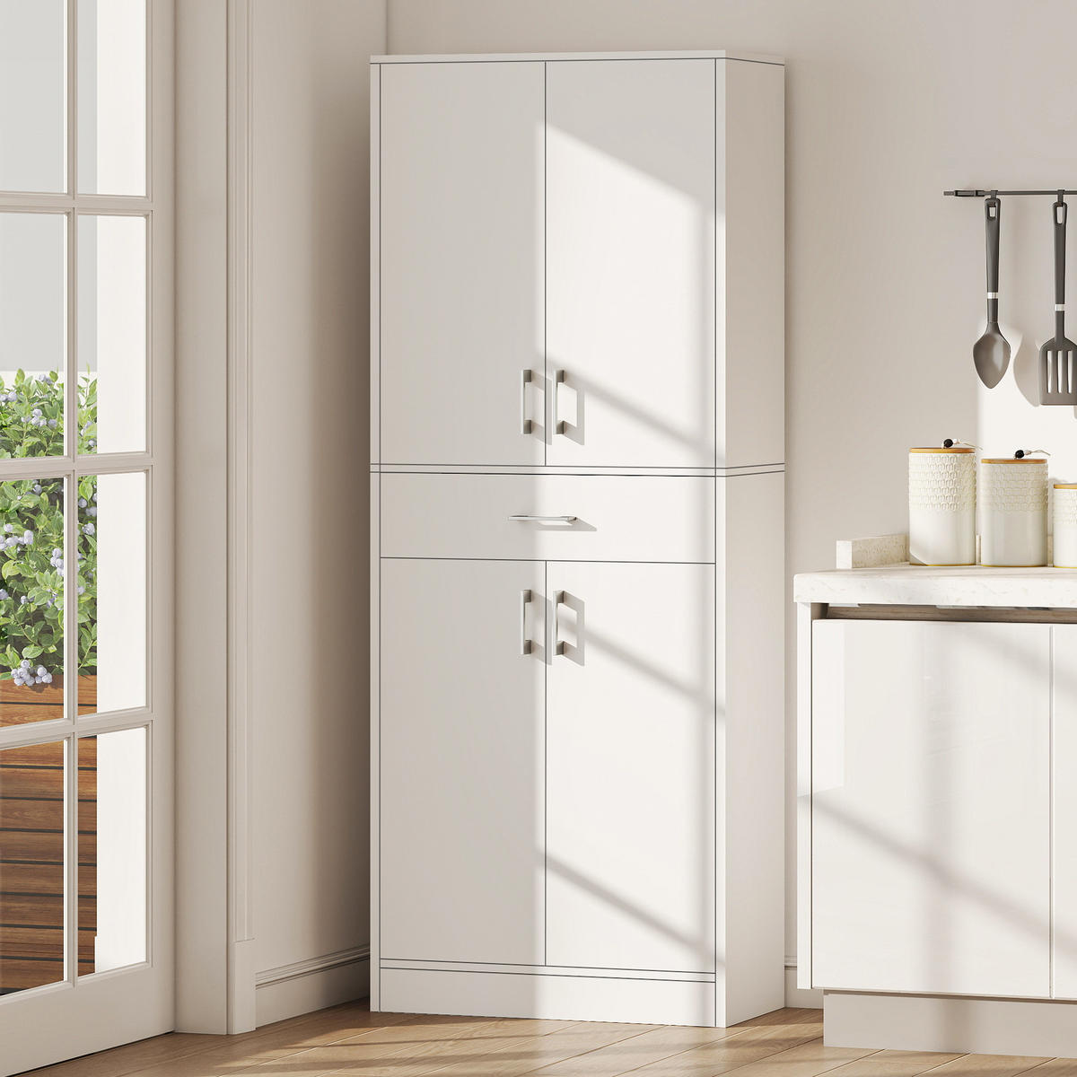HIGHBOARD DE-11060 4 Türen & Schublade mit verstellbaren Böden Weiß - Weiß, Holzwerkstoff (34/180/70.8cm) - ComfortXL