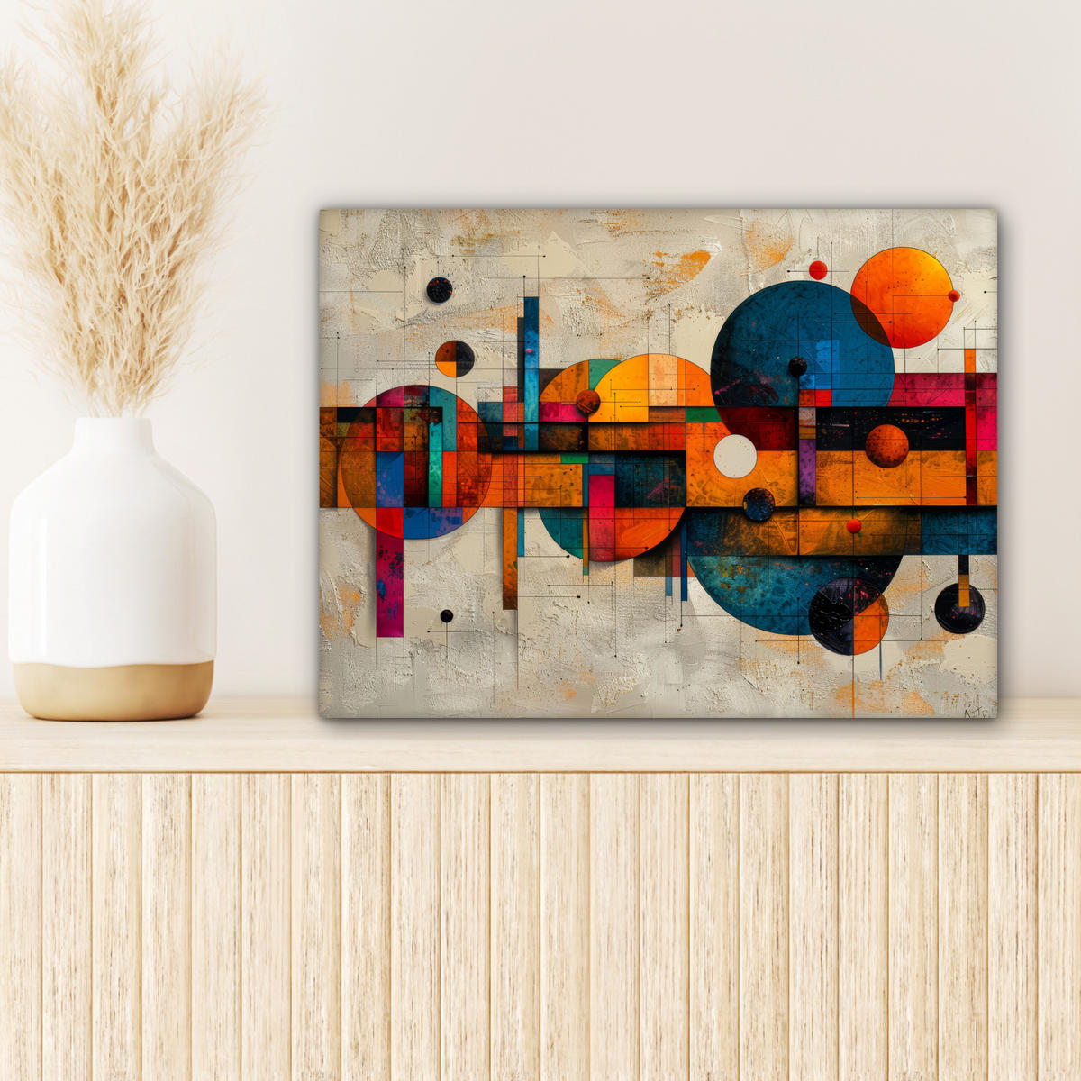 LEINWANDBILD - Vintage - Moderne Kunst - Orange - Geometrische Formen - 40x30 - Wanddeko - Multicolor, Textil (40/30cm) - MuchoWow