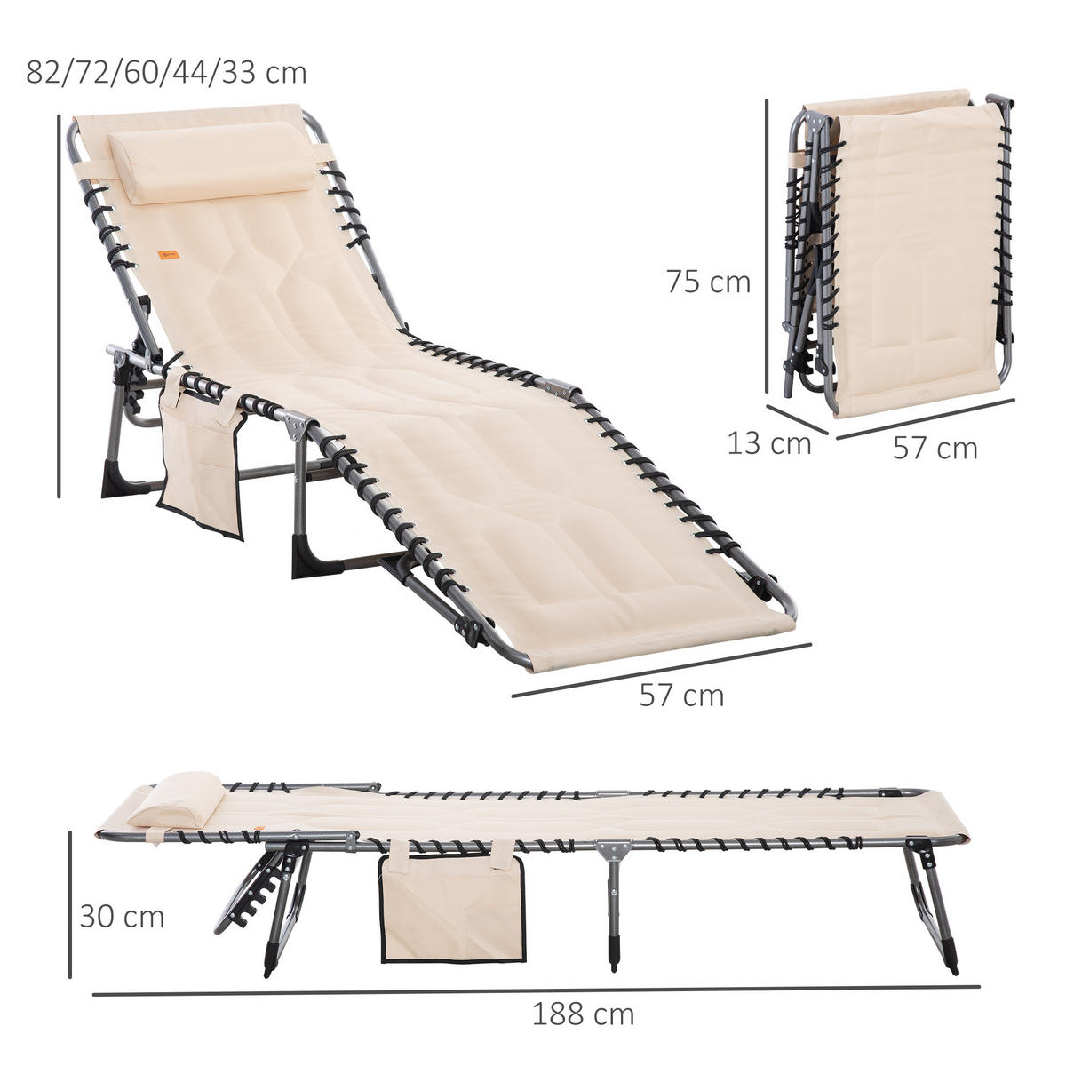 SONNENLIEGE klappbar - Beige, Metall (57/30/188cm) - Outsunny