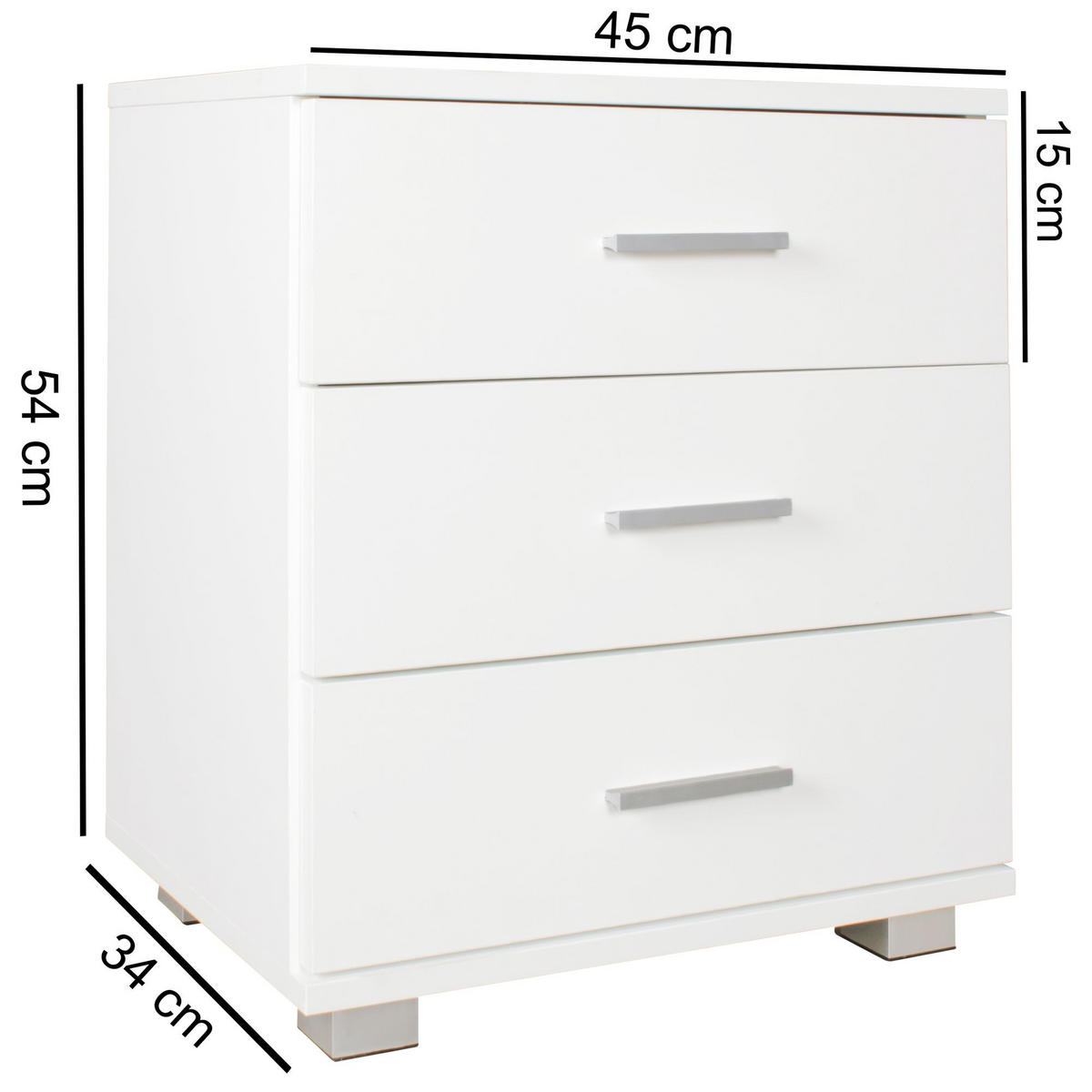 NACHTKONSOLE Holz mit 4 Standfüßen ANAPO, Weiß 45x34x54 cm - Silberfarben/Weiß, Holz/Kunststoff (45/54/34cm) - KADIMA DESIGN