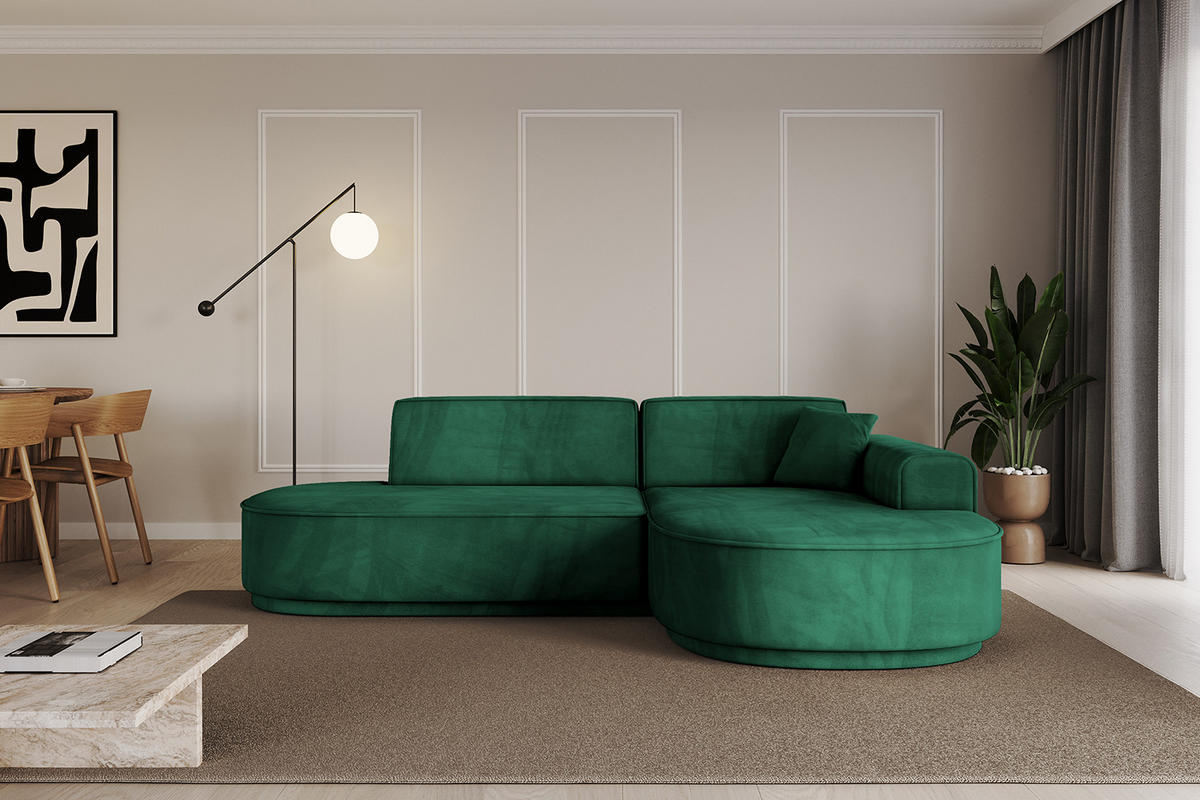 ECKSOFA Ottomane Rechts MARI-L1-v3 - 243x171x83 cm Grün Velours - Schwarz/Grün, Holzwerkstoff/Kunststoff (171/243cm) - ALTDECOR