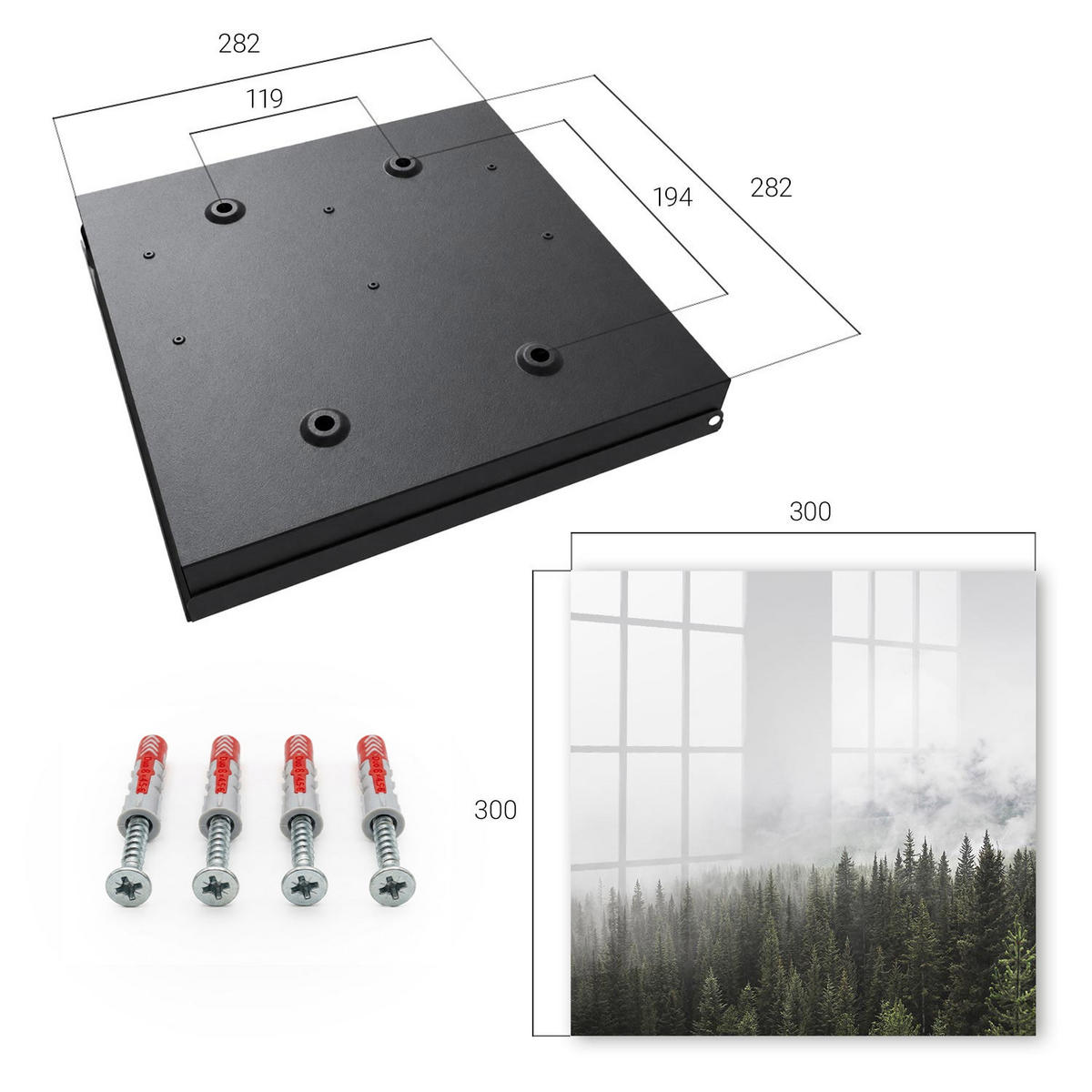 SCHLÜSSELBOX Schwarz 30x30 cm- Türöffnung nach rechts - Nebelige Kiefern - Weiß, Metall (30/30/5cm) - TULUP