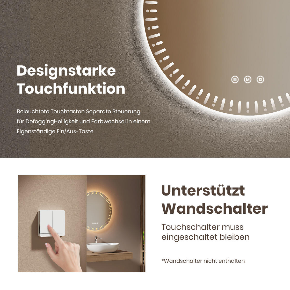 BADSPIEGEL Runder mit Beleuchtung mit Muster ф60 cm - Weiß, Glas (60/2.9/60cm) - EMKE