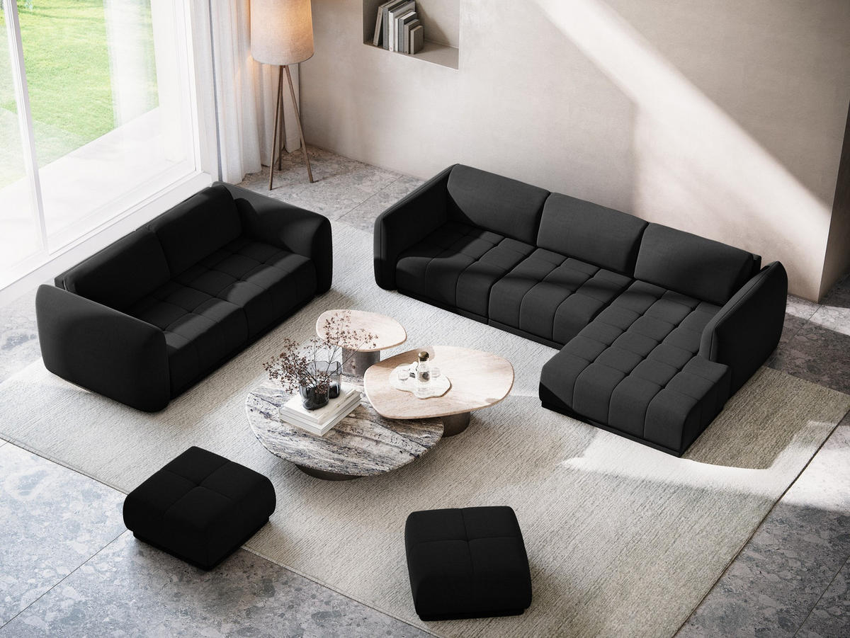 ECKSOFA Rechts Samt Stoff Schwarz - Schwarz, Kunststoff/Textil (290/170cm) - Makamii