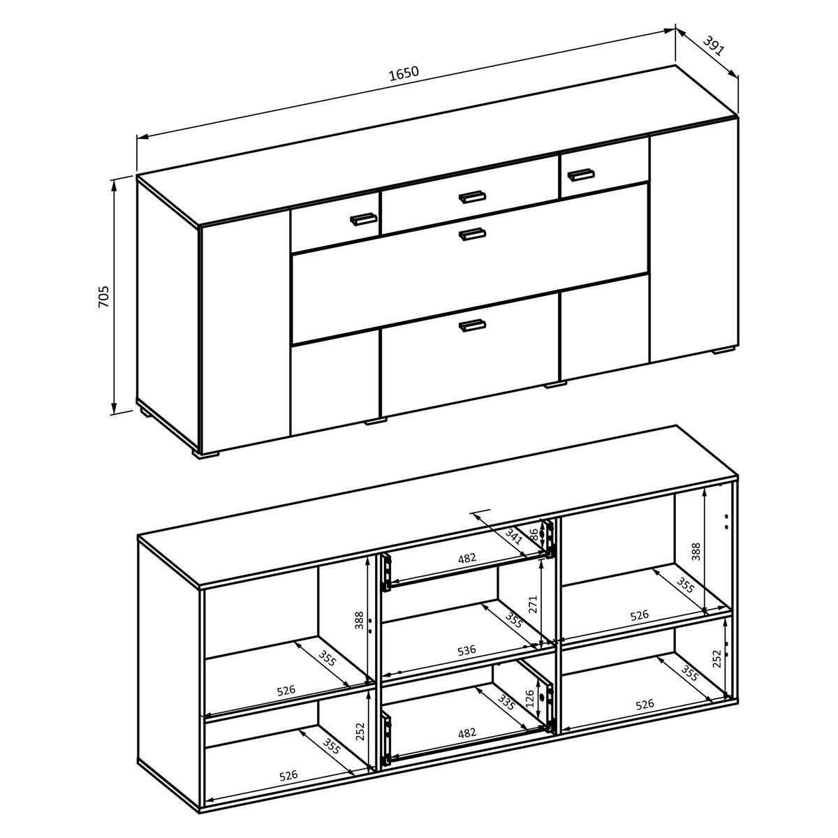 SIDEBOARD CORRADO 165/71/39 cm mit 2 Schubladen und 2 Türen Schwarz - Schwarz, Holzwerkstoff (165/71/39cm) - MASSENO