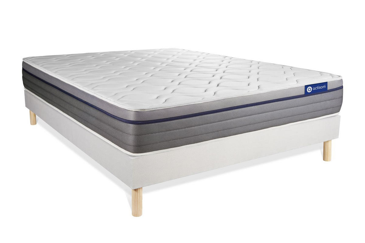 BETT Actilatex zen Latex und Memory-Schaum 135 x 190 cm h1 - Kit Bettgestell Weiß - Beige/Weiß, Holz (135/190cm) - ACTISOM