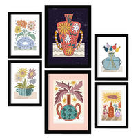 POSTER Set Mit 6 Vase im ethnischen Stil Größe A3 & A4 Schwarzer Rahmen - Schwarz, Papier (29.7/1cm) - Nacnic