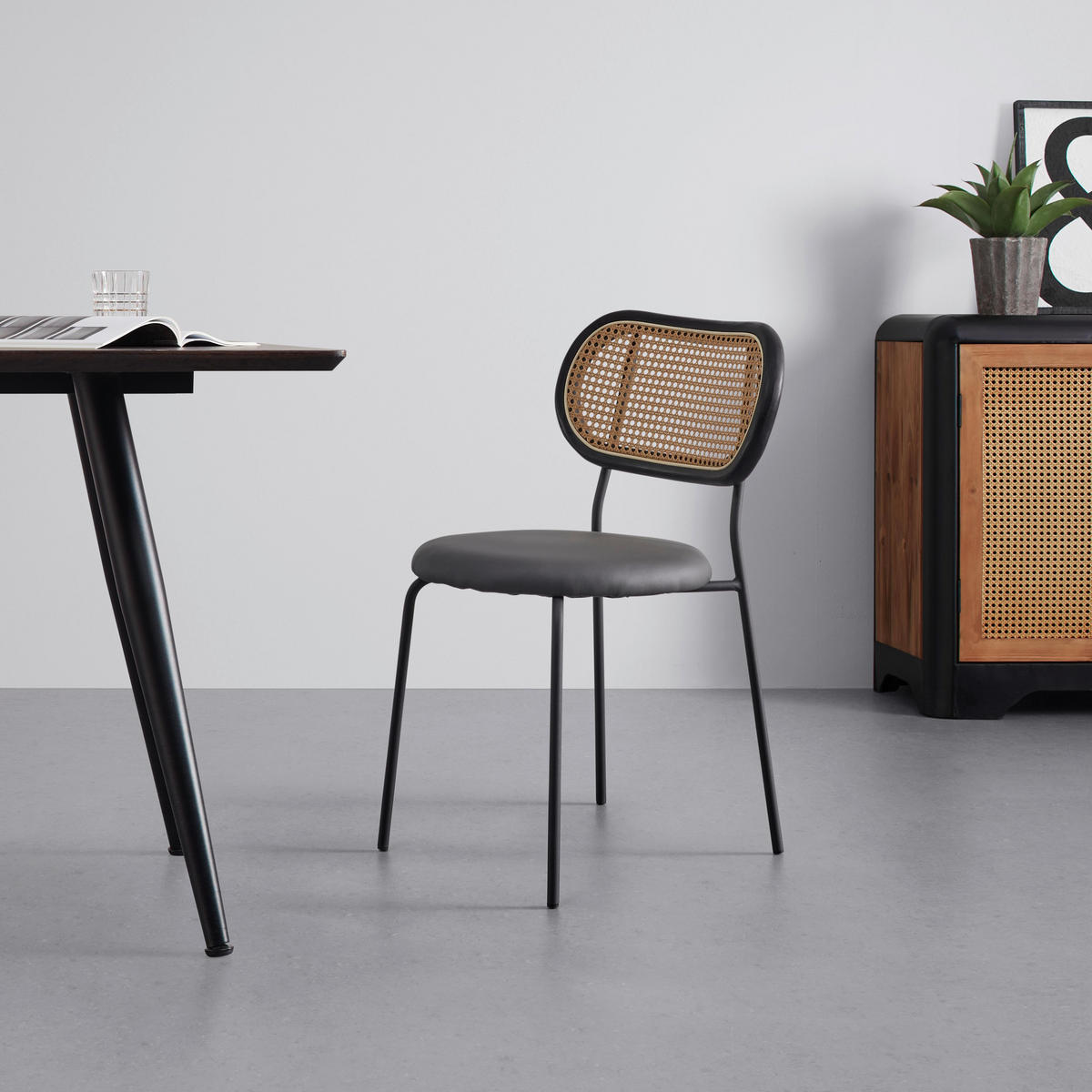 STUHL Casa Grau Lederlook Gepolstert - Grau, Holz (42/77/51cm) - Bessagi Home