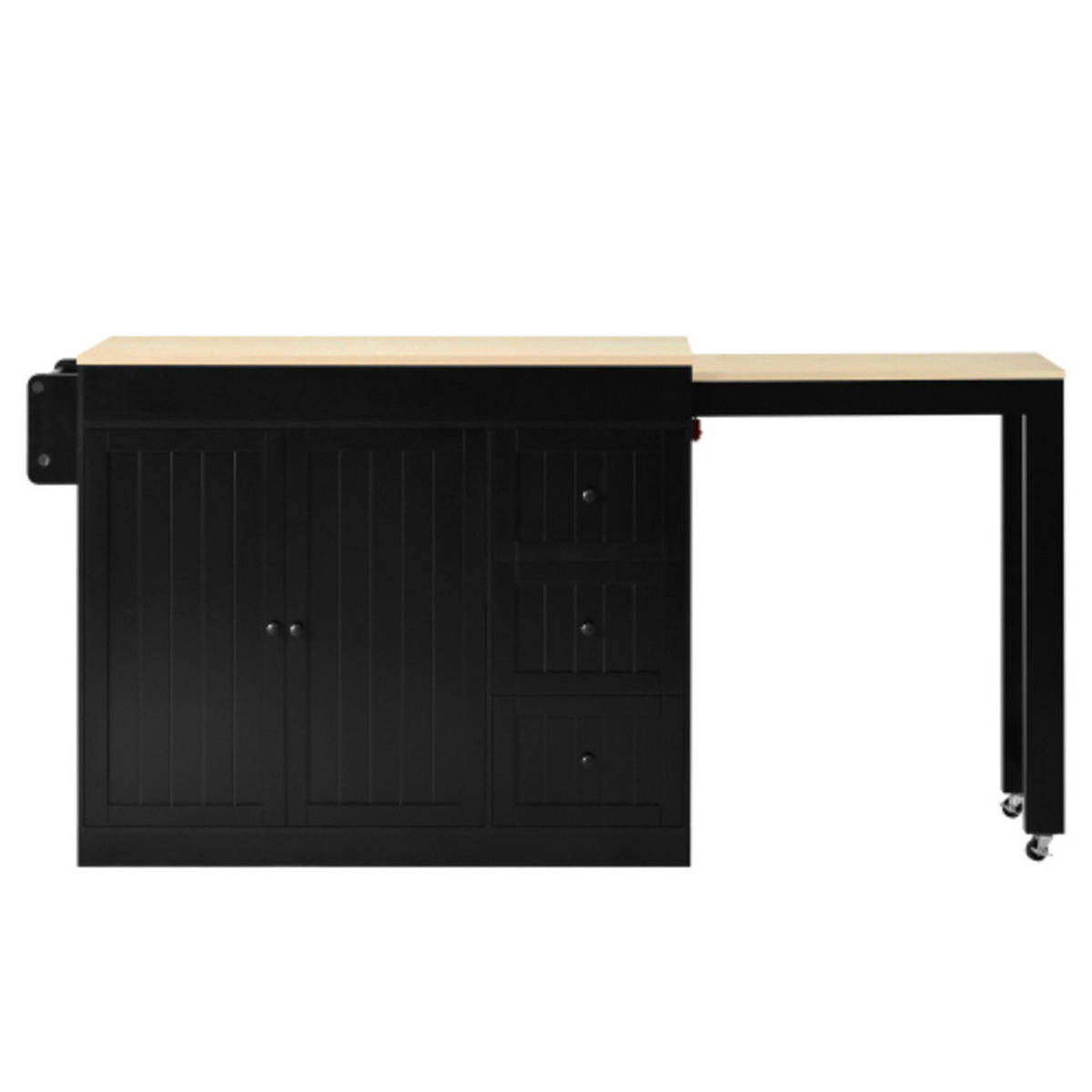 KÜCHENINSEL mit seitlich ausziehbarer Arbeitsplatte schwarz 112-186,8×45×93 cm aus MDF - Schwarz, Holzwerkstoff (186.8/93/45cm) - Luhomfu
