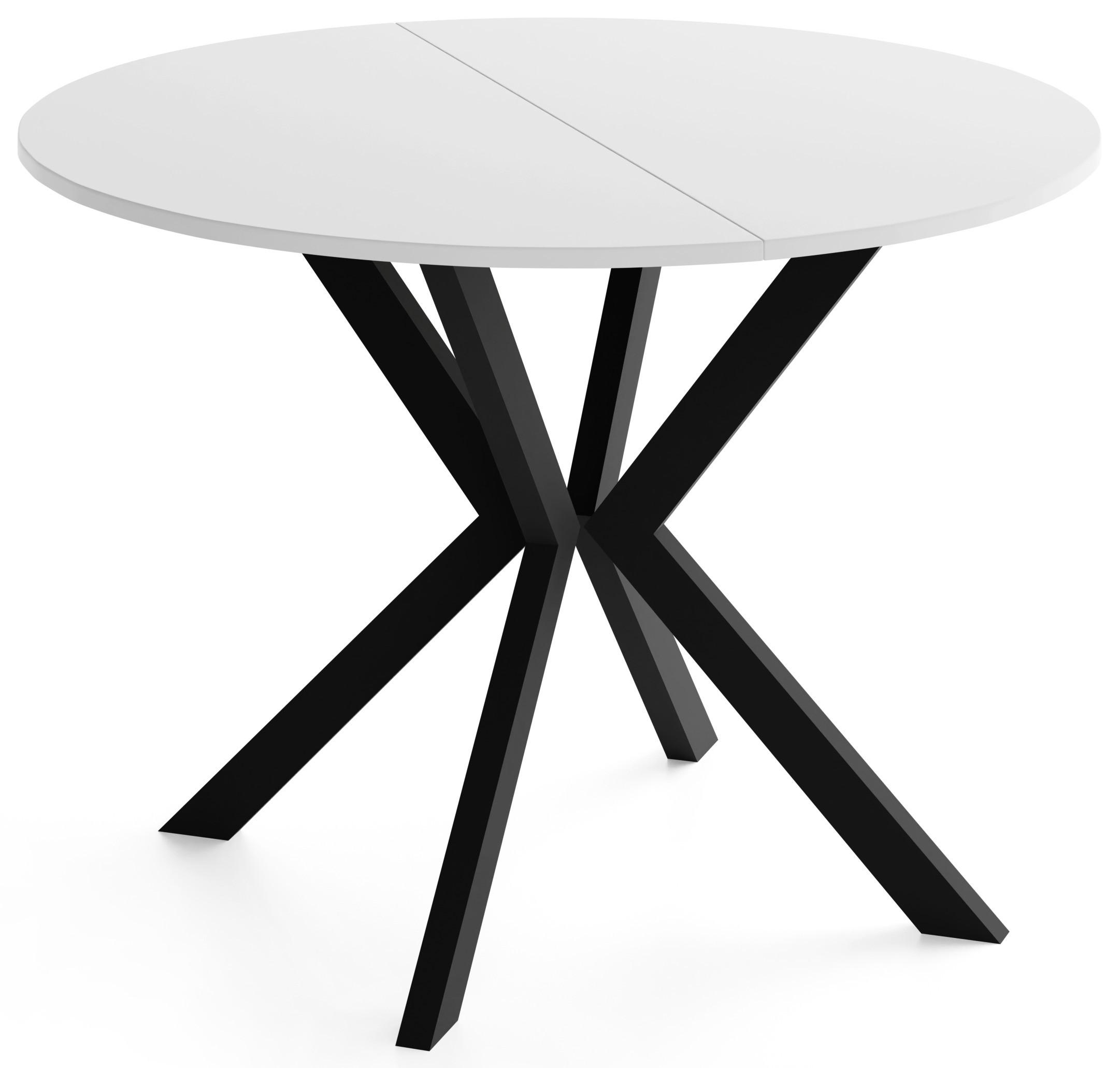ESSTISCH Valio rund oval ausziehbar verlängerbar mit schwarzen Metallbeinen, Weiß 100-140/100/76 cm - Schwarz/Weiß, Holzwerkstoff/Metall (100/140/76cm) - WFL GROUP