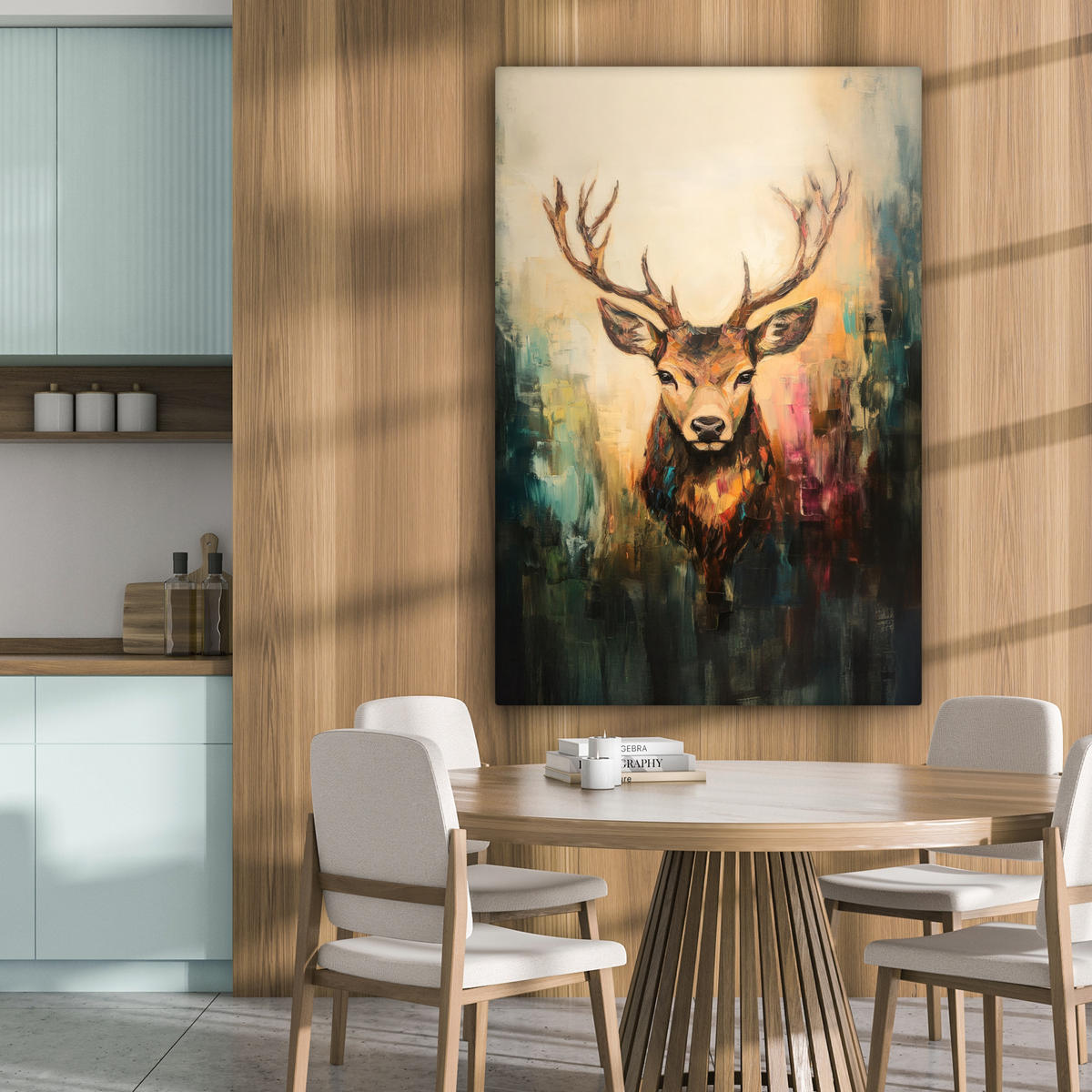 LEINWANDBILD Hirsch - Gemalt - Geweih - Braun 80x120 cm - Haselnussfarben, Textil (80/120cm) - MuchoWow