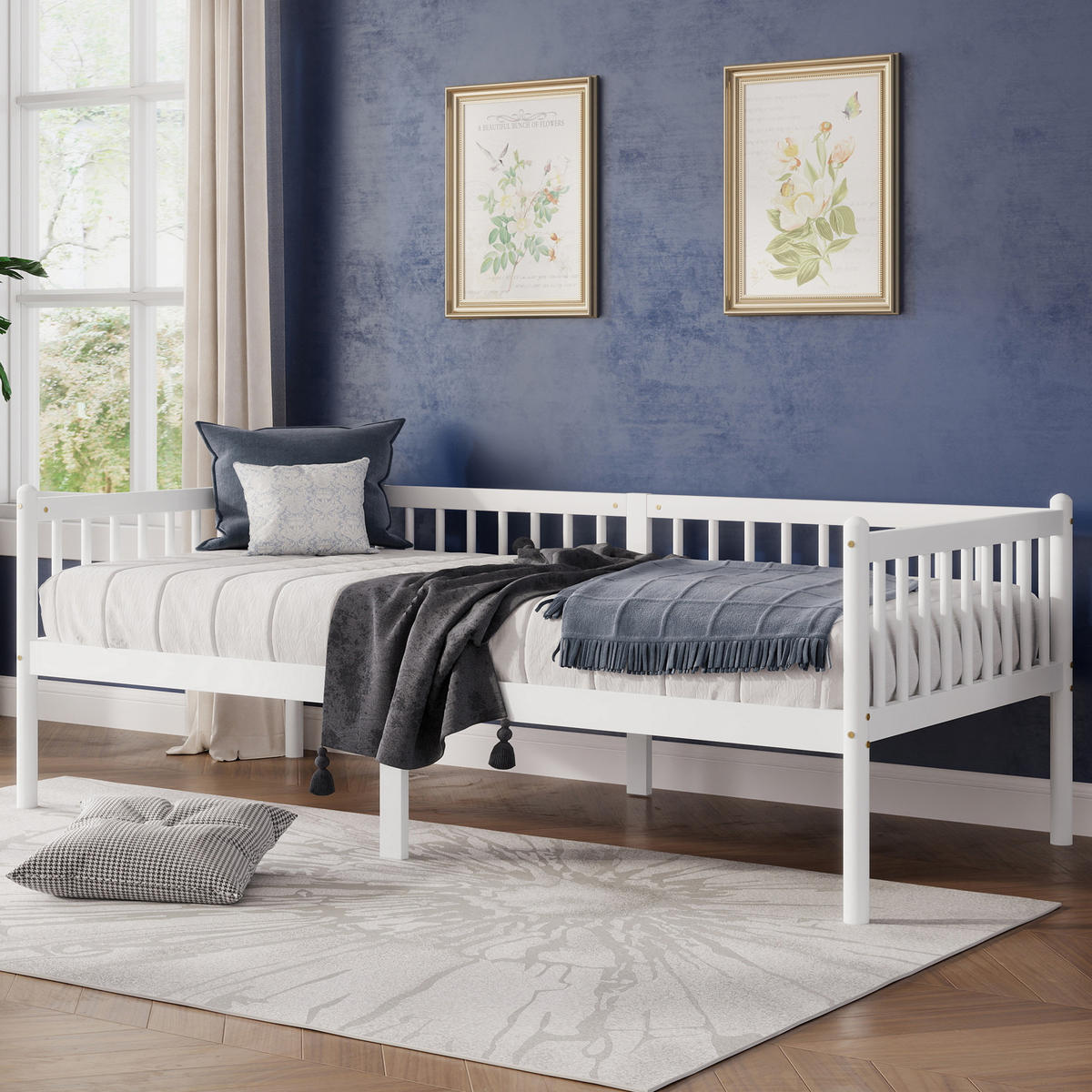 TAGESBETT 90x200 cm Massivholz, Einzelbett mit Lattenrost, Weiß - Weiß, Holz/Holzwerkstoff (90/200cm) - LVHOM