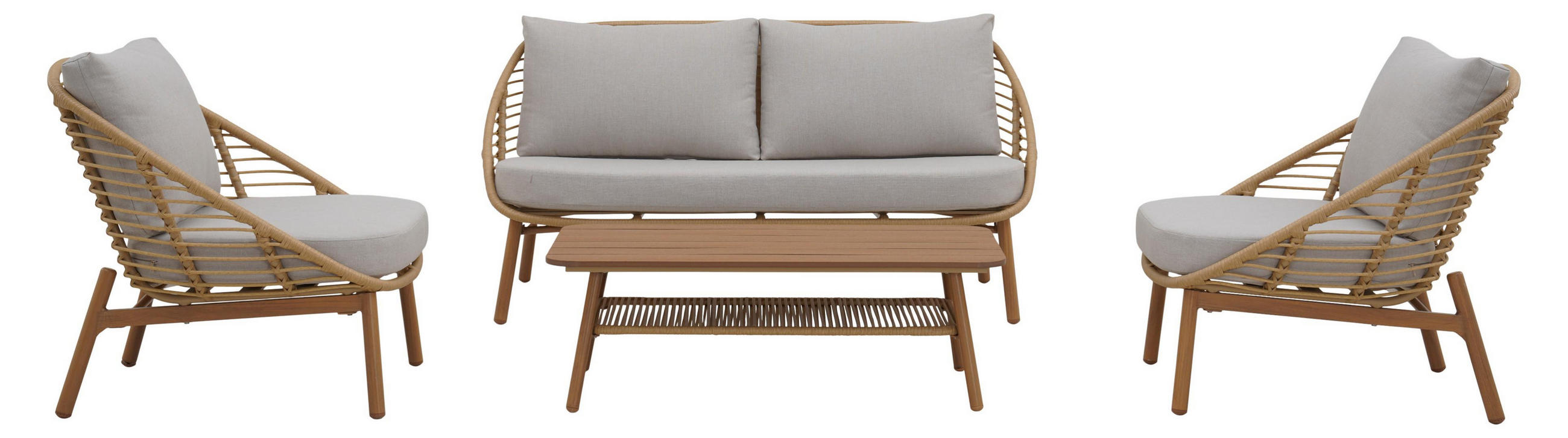 LOUNGE-SET, Frederikke, Natur, Metall / Rattan / Polyester, 165 x 83 x 84 cm - Naturfarben, Metall - ebuy24