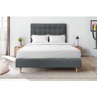 KOPFTEIL gepolstert - Gesteppt – anthrazitgrauer Samtstoff - 140 cm - Beige/Anthrazit, Karton/Holz (140/120/10cm) - Sommeil de Plomb