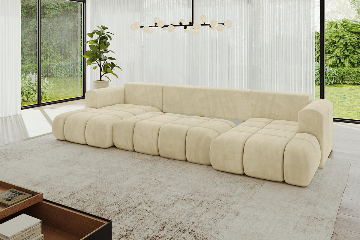 WOHNLANDSCHAFT Ottomane Links CLOUD-U-v1 414x180x40 Beige Velours - Beige, Holzwerkstoff/Kunststoff (414/90/180cm) - ALTDECOR