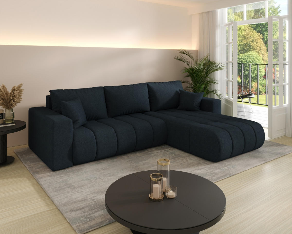 ECKSOFA mit schlaffunktion und bettkasten MILO PREMIUM, stoff WIND, Dunkelblau, Rechts - Dunkelblau, Holz (280/190cm) - Kaiser Möbel
