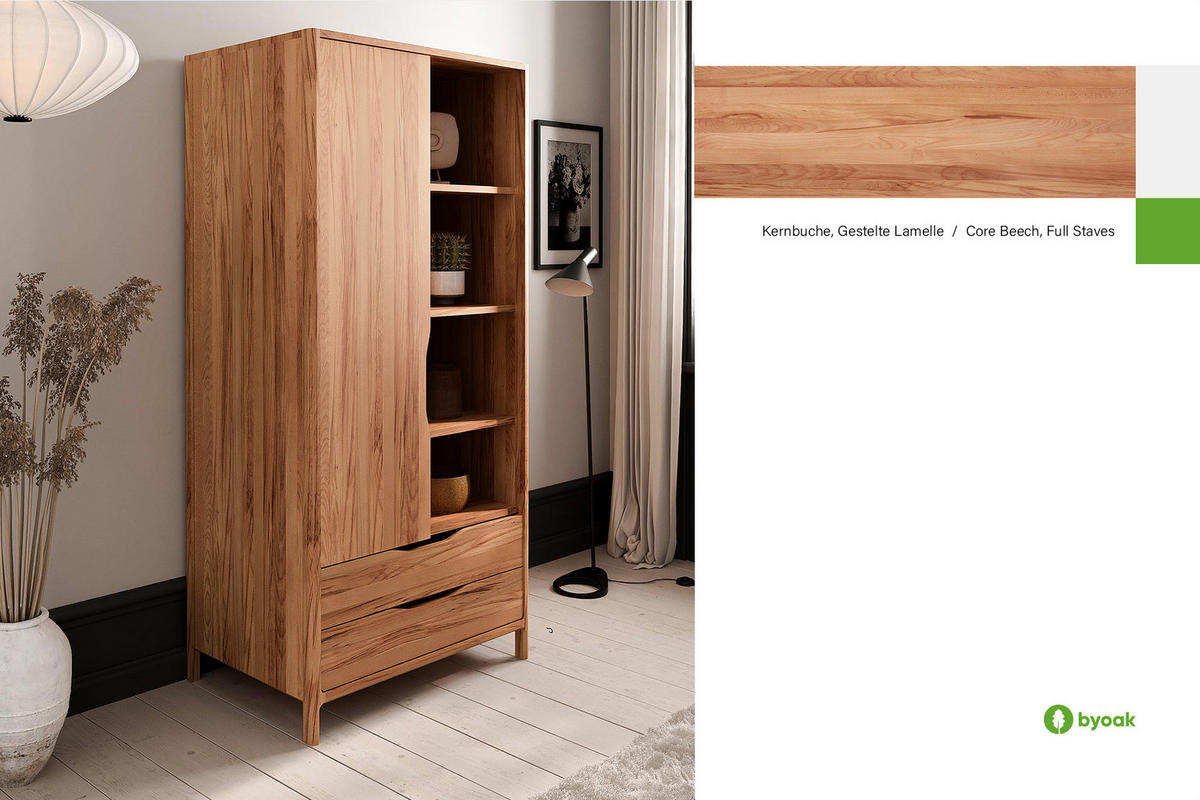 KLEIDERSCHRANK PAUL Kernbuche - Kernbuche, Holz (95/188/60cm) - byoak