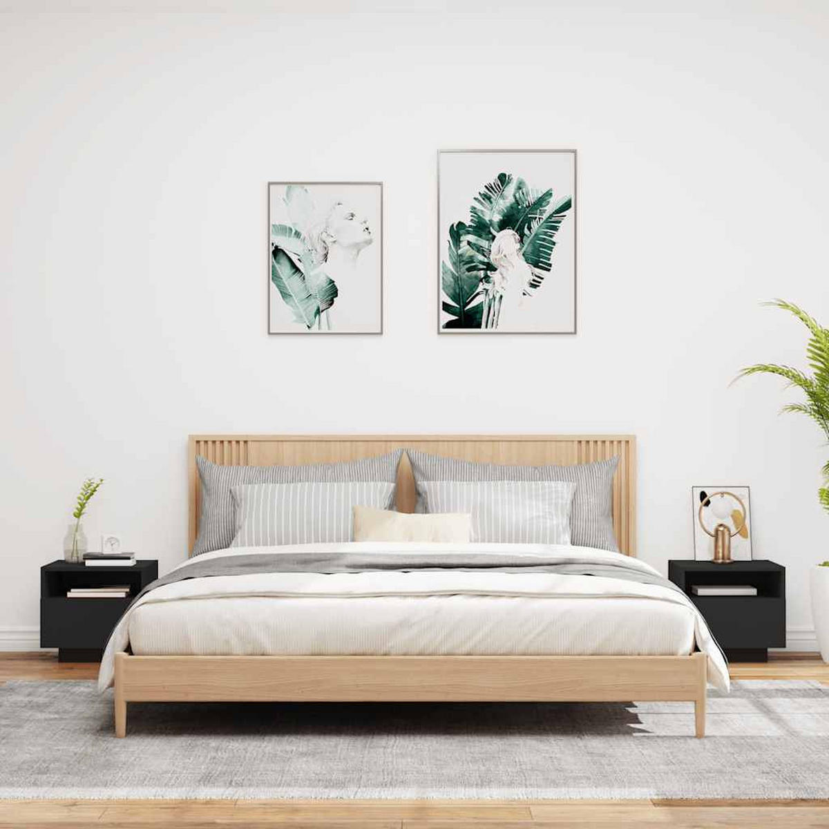 NACHTTISCHE Mit Led-Leuchten 2er set Schwarz 40/39/37 Cm - Schwarz, Holz (39/37/40cm) - vidaXL