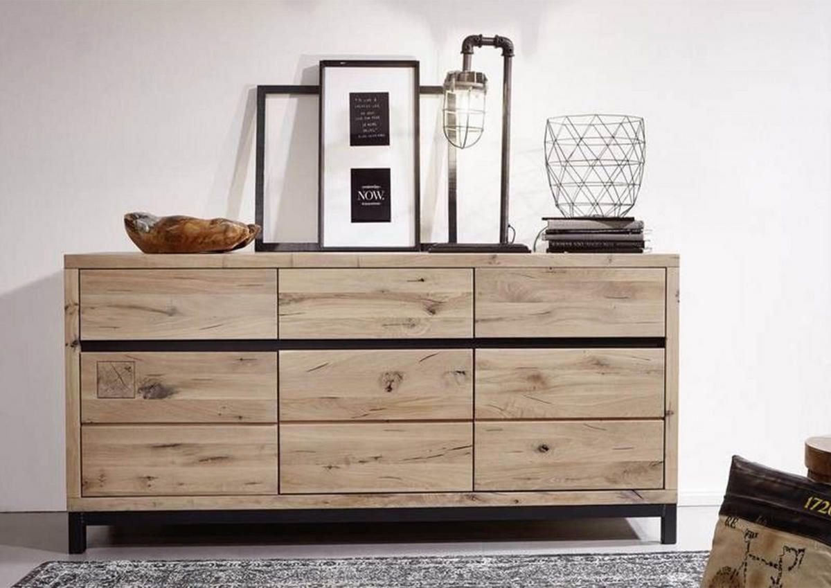 SIDEBOARD Wildeiche 175x45x85 bianco geölt VILLANDERS #208 - Beige, Holz (175/85/45cm) - Massivmoebel24