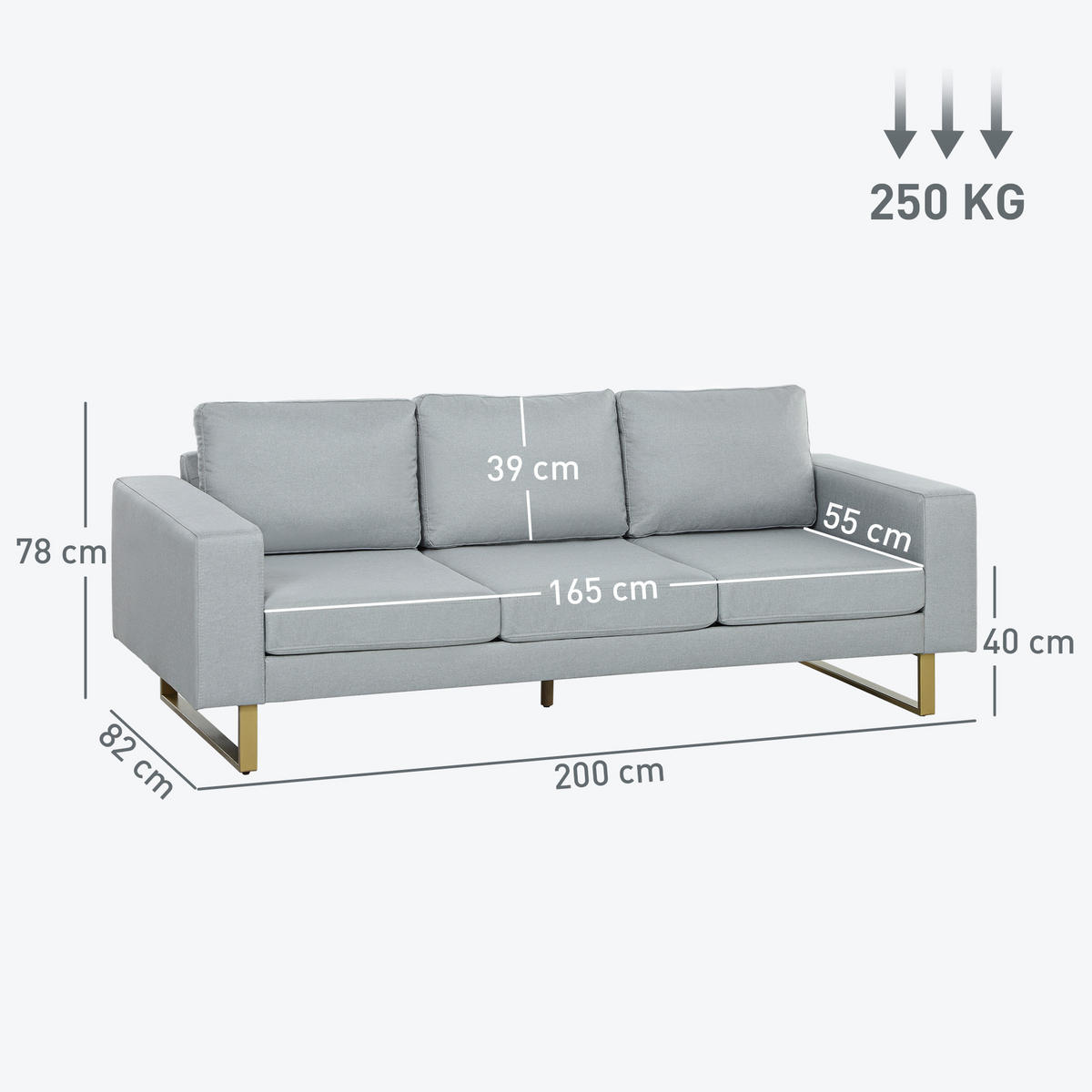 3-SITZER-SOFA Polyester Schaumstoff Hellgrau - Hellgrau, Kunststoff (82/78/200cm) - HOMCOM