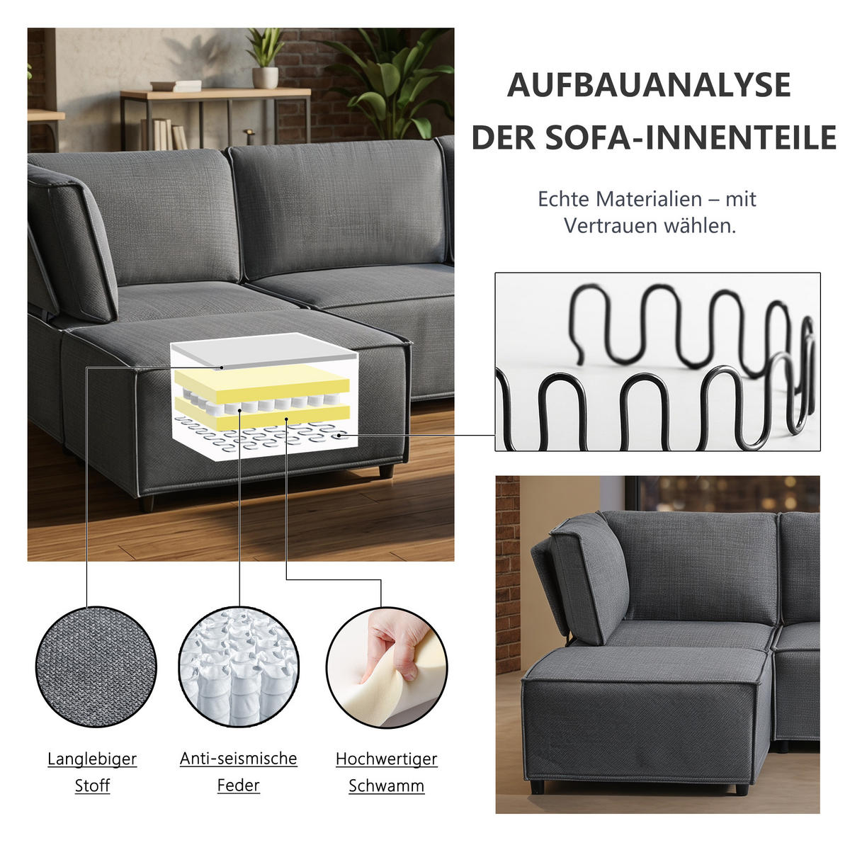 ECKSOFA DE-35021 modular Dunkelgrau - Dunkelgrau, Holzwerkstoff (154/238cm) - ComfortXL