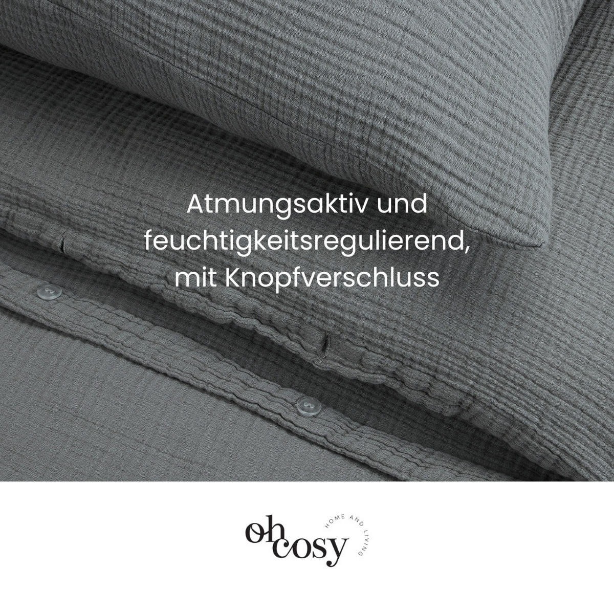 BETTWÄSCHESET Sally - Musselin - 2-teilig -135x200cm - Dunkelgrau - Dunkelgrau, Textil (135/200cm)