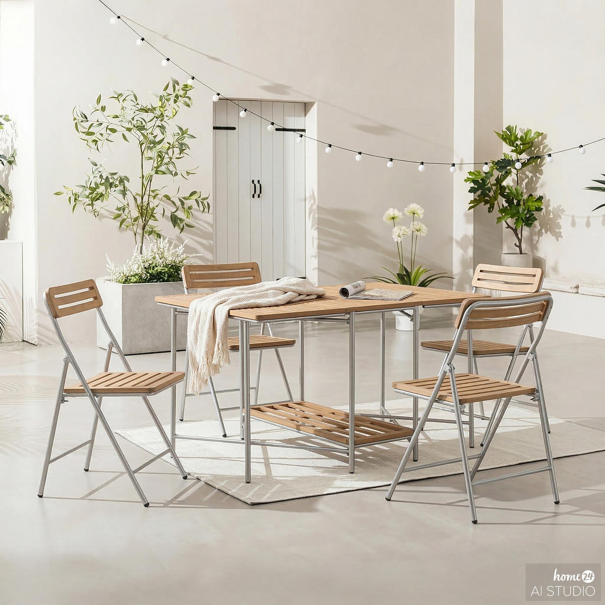GARTENESSGRUPPE - 5-teilig - Akazie massiv / Aluminium - Braun - Akaziefarben, Holz/Metall - home24