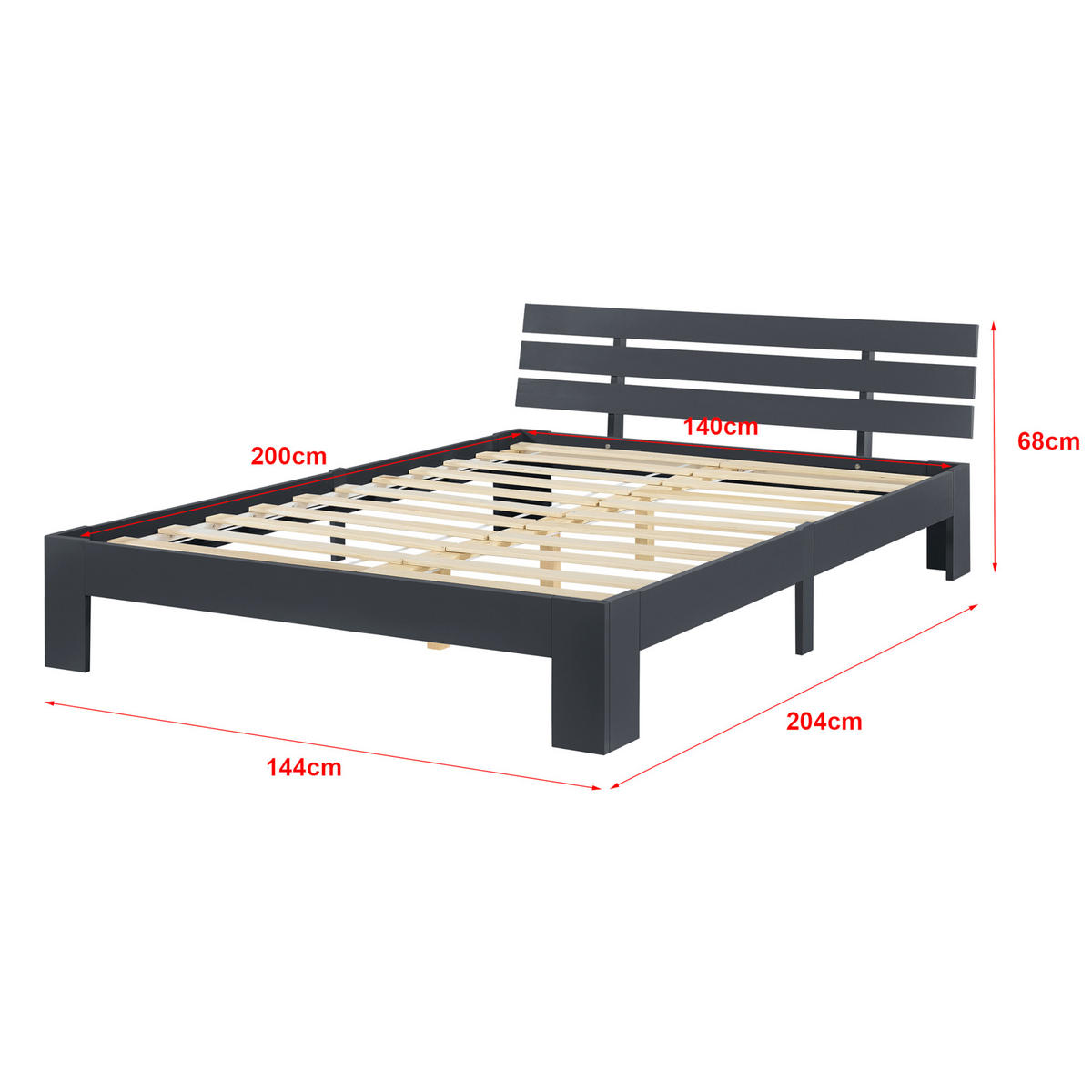 HOLZBETT Nivala - Dunkelgrau, Holz (140/200cm) - [en.casa]