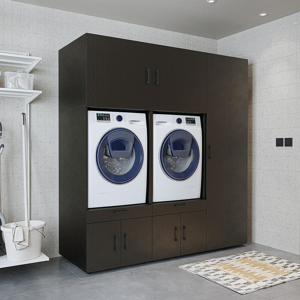 WASCHMASCHINENSCHRANK Serie 3 194cm Breit, 205cm Hoch - Schwarz, Holzwerkstoff (194/205/67cm)