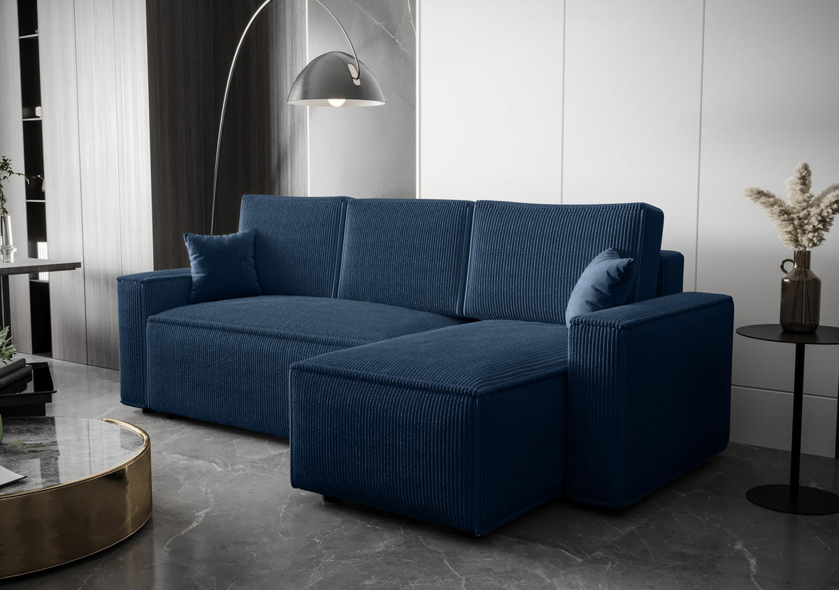 ECKSOFA L AMBRO Poso 05 Rechts mit Schlaffunktion - Blau, Textil (232/143cm) - Bedante
