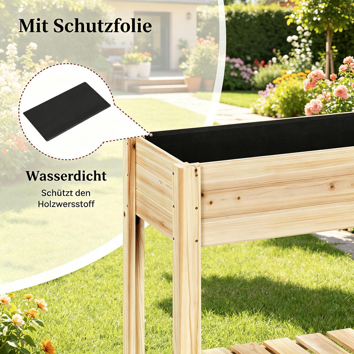 HOCHBEET 80/40/75 cm Holzfarbe mit Lageregal - Naturfarben, Holz/Metall (40/75/80cm) - Oxeza