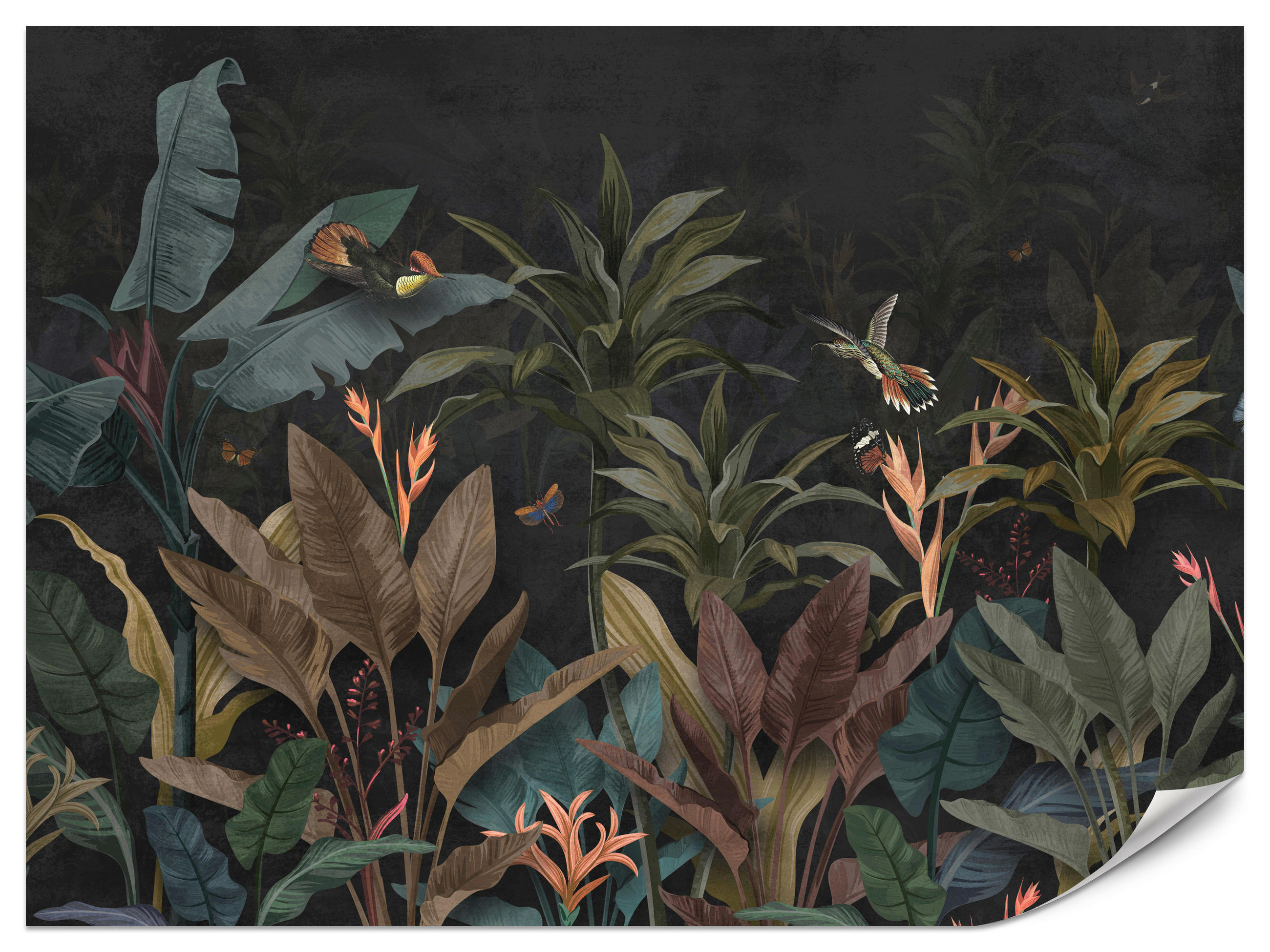 FOTOTAPETA Exotické Palmové Listy Tmavé Pozadie Hmyz Tropická 450 x 315 cm - oranžová/hnedá, papier (450/315cm) - Muralo