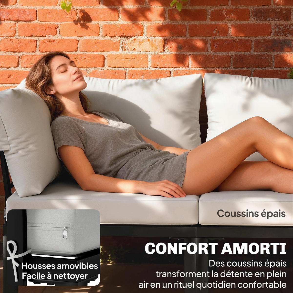 GARTENMÖBELSET DE-13526 6-teilig, verwandelbar in ein Bett Grau - Hellgrau, Metall - ComfortXL