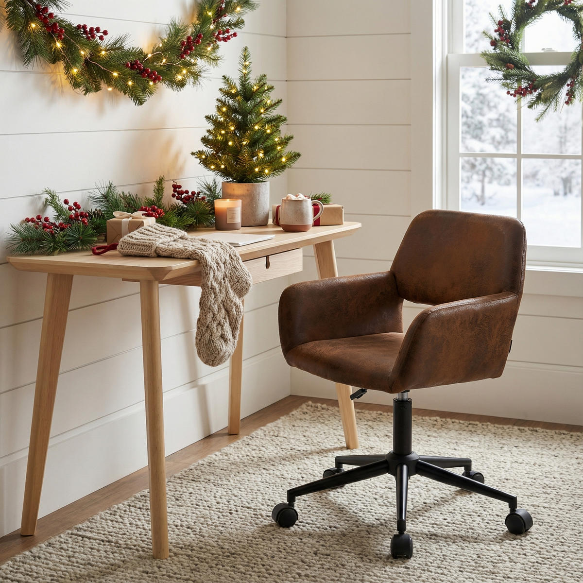 KINDERDREHSTUHL Wildlederoptik höhenverstellbar & 360° drehbar - Schwarz/Braun, Holzwerkstoff/Textil (55/85/56cm) - Urban Meuble