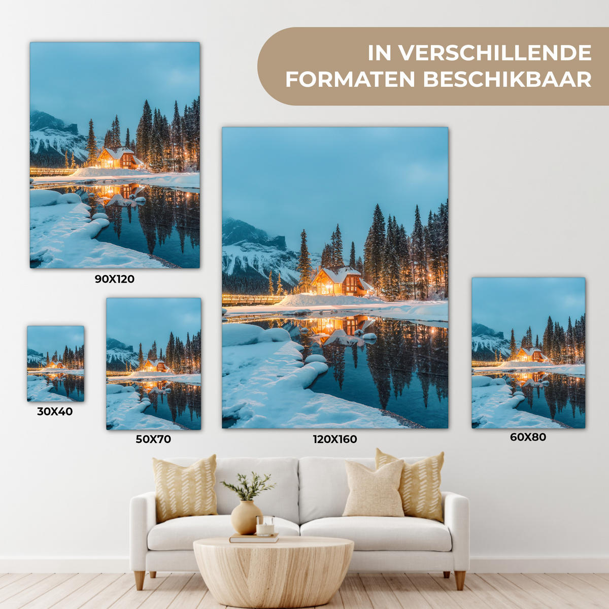 LEINWANDBILD Winterlandschaft - Natur - Haus - Berge - Schnee Room Decor 30x40 cm - Hellblau, Textil (30/40cm) - MuchoWow
